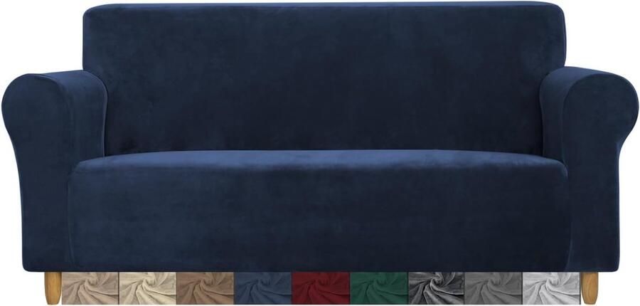 Fluwelen bankhoes voor 3-zits bank Stretch en antislip meubelbeschermer in marineblauw