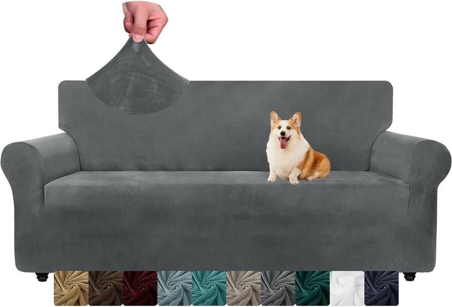 Fluwelen bankhoezen 3-zits Dikke stretch bankovertrekken voor honden Grijs