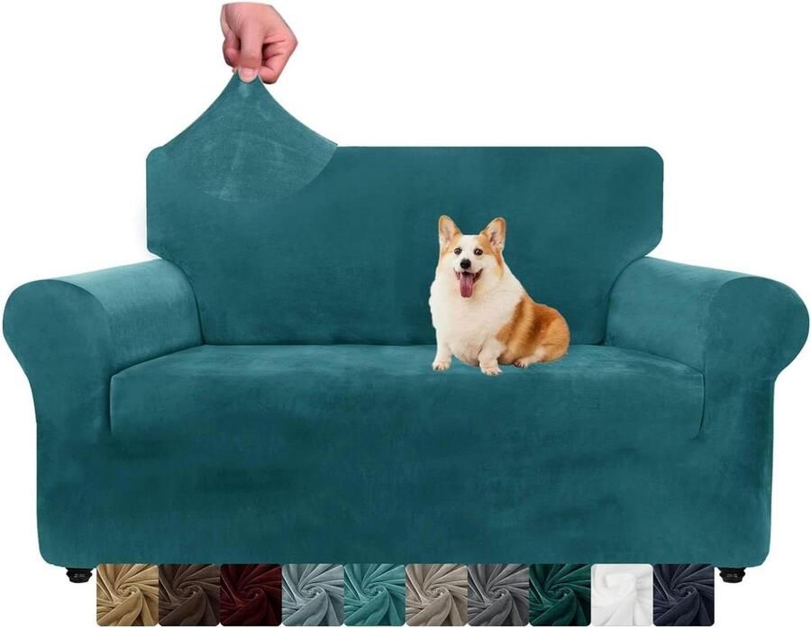 Fluwelen bankhoezen Dikke stretch bankhoezen voor honden Antislip bankhoes Meubelbeschermer voor woonkamer 2-zits pauwblauw