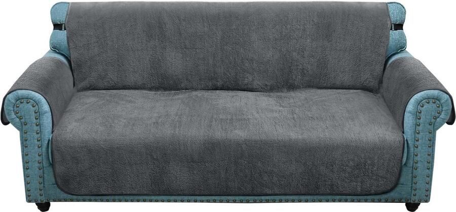 Super-dikke fluwelen bankhoes Duurzame bankhoes met elastische band 4 seizoenen universele bankdeken Voor kinderen huisdieren honden katten Grijs 3-zits