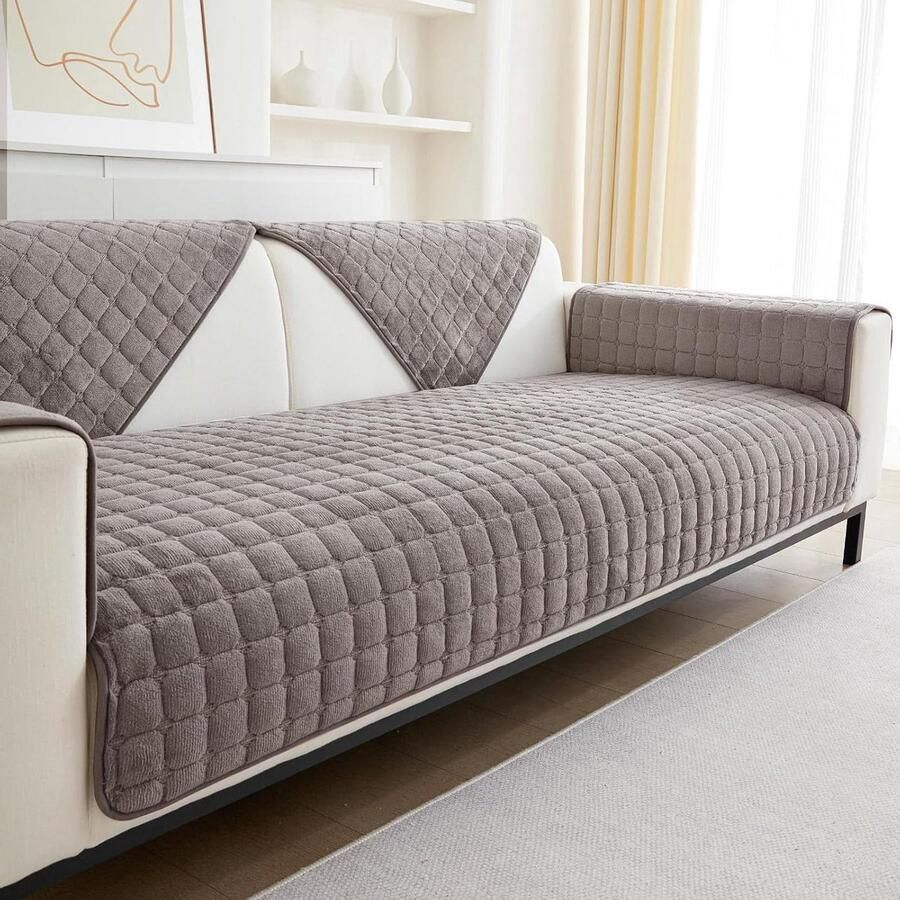 Fluwelen bankovertrek antislip vuilafstotend universeel bruin 90 x 210 cm