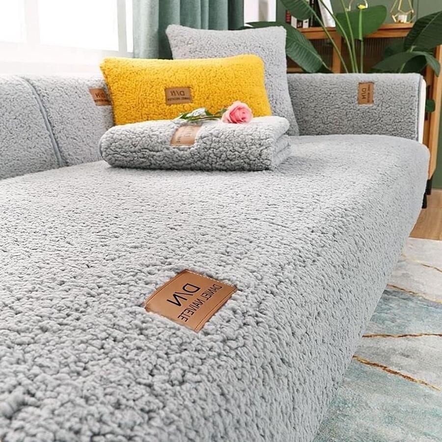 Fluwelen bankovertrek voor 1-2-3-4-zits banken Grijs Antislip L-vormige bankovertrek voor hoekbank met huisdier bescherming 70 x 150 cm hoekbank overtrek