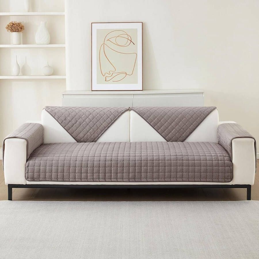 Fluwelen bankovertrek voor 1- 2- 3- 4-zits L-vorm hoekbank overtrek bankovertrek antislip verkocht (bruin 70 x 150 cm verkocht per stuk)