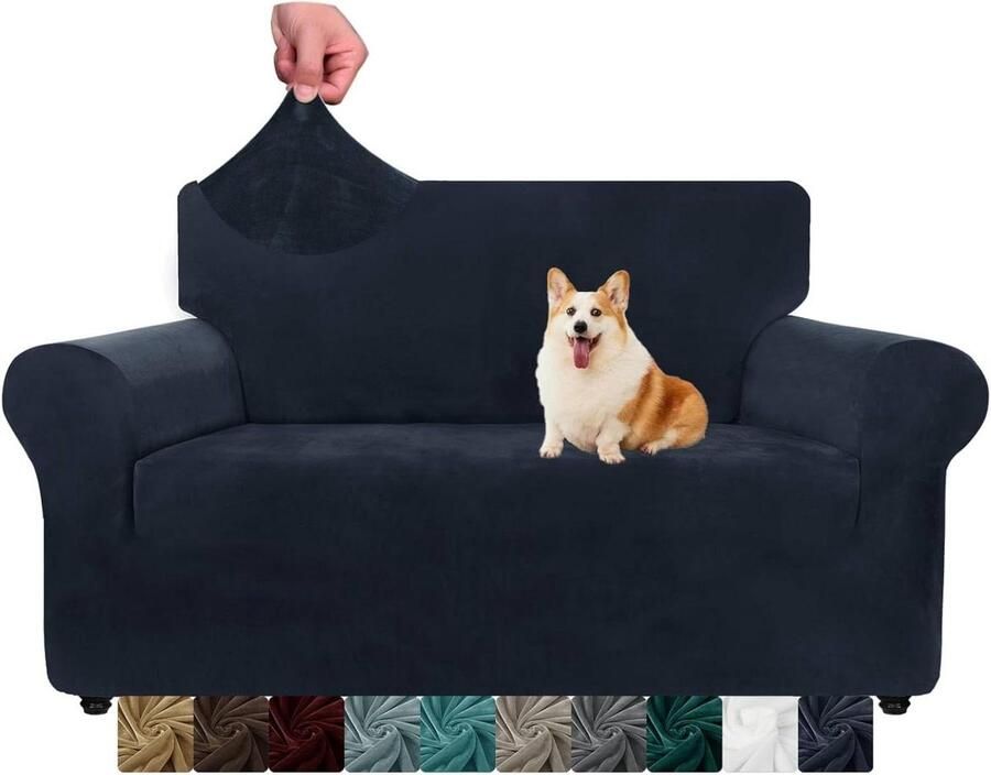 Fluwelen bankovertrek voor 2-zits Bank Marineblauw Huisdieren Antislip Wasbaar
