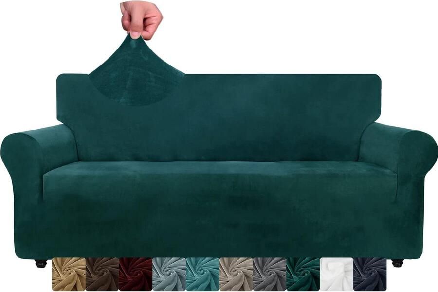 Fluwelen bankovertrekken voor 4-zits banken antislip XL zwartgroen stretch