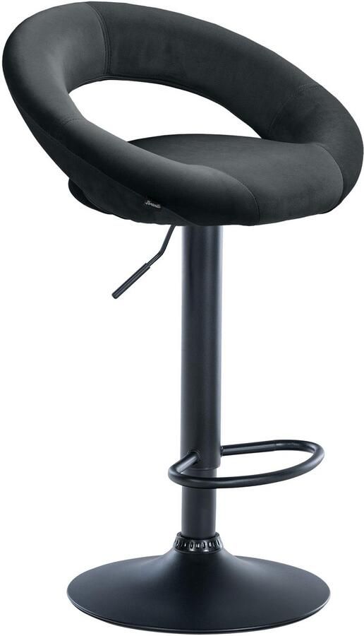 CLP Olinda Barkruk met rugleuning hoogte verstelbaar draaibaar voetensteun velvet fluweel zwart zwart