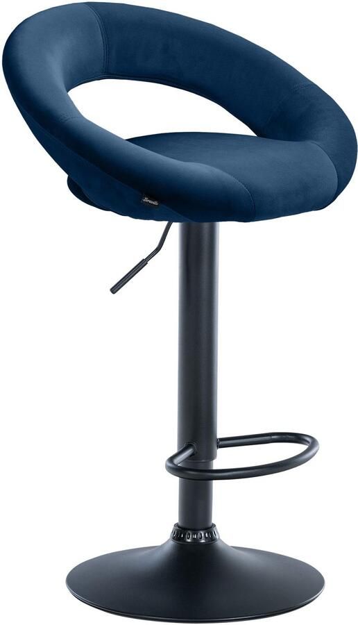 CLP Olinda Barkruk met rugleuning hoogte verstelbaar draaibaar voetensteun velvet fluweel zwart blauw