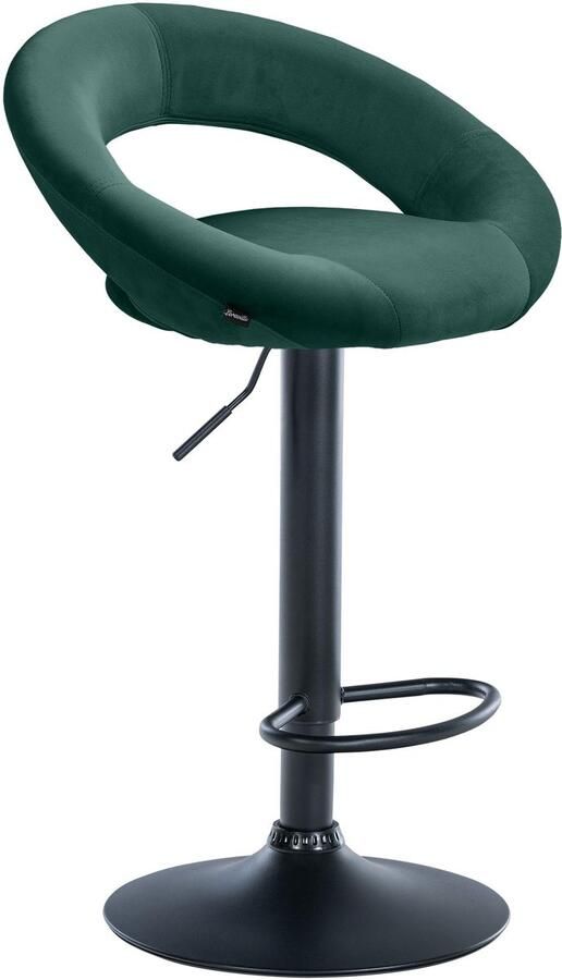 CLP Olinda Barkruk met rugleuning hoogte verstelbaar draaibaar voetensteun velvet fluweel zwart groen