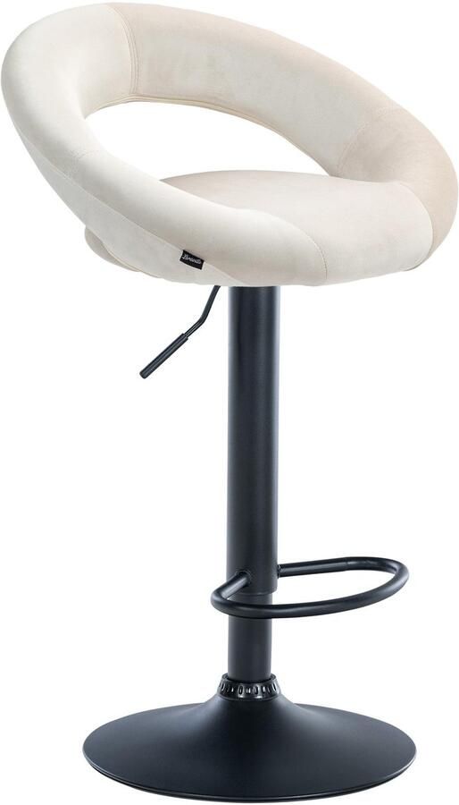 CLP Olinda Barkruk met rugleuning hoogte verstelbaar draaibaar voetensteun velvet fluweel zwart creme