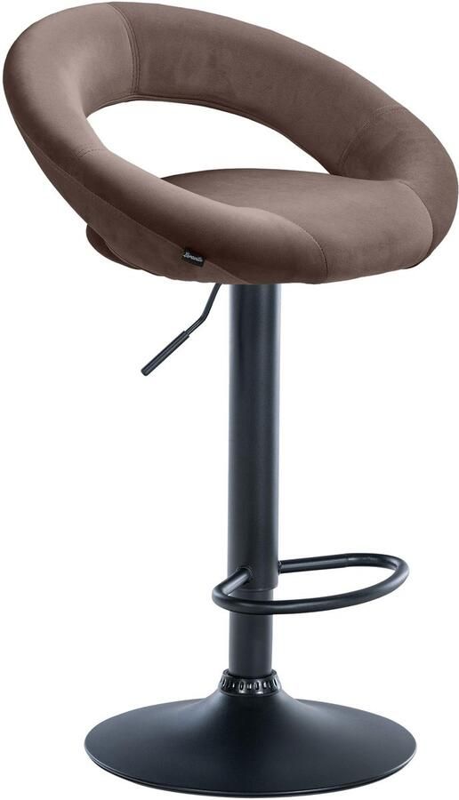 CLP Olinda Barkruk met rugleuning hoogte verstelbaar draaibaar voetensteun velvet fluweel zwart bruin