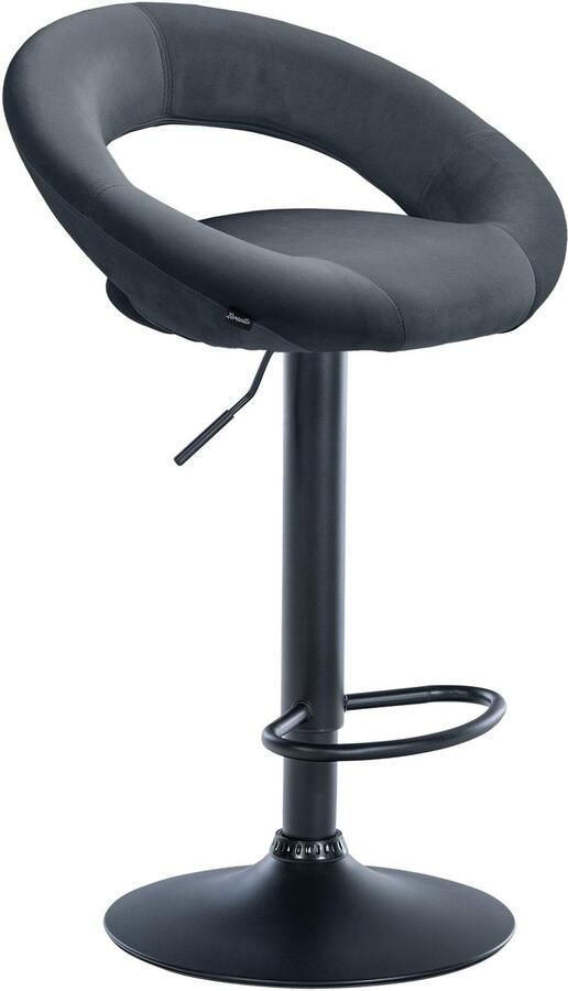 CLP Olinda Barkruk met rugleuning hoogte verstelbaar draaibaar voetensteun velvet fluweel zwart donkergrijs