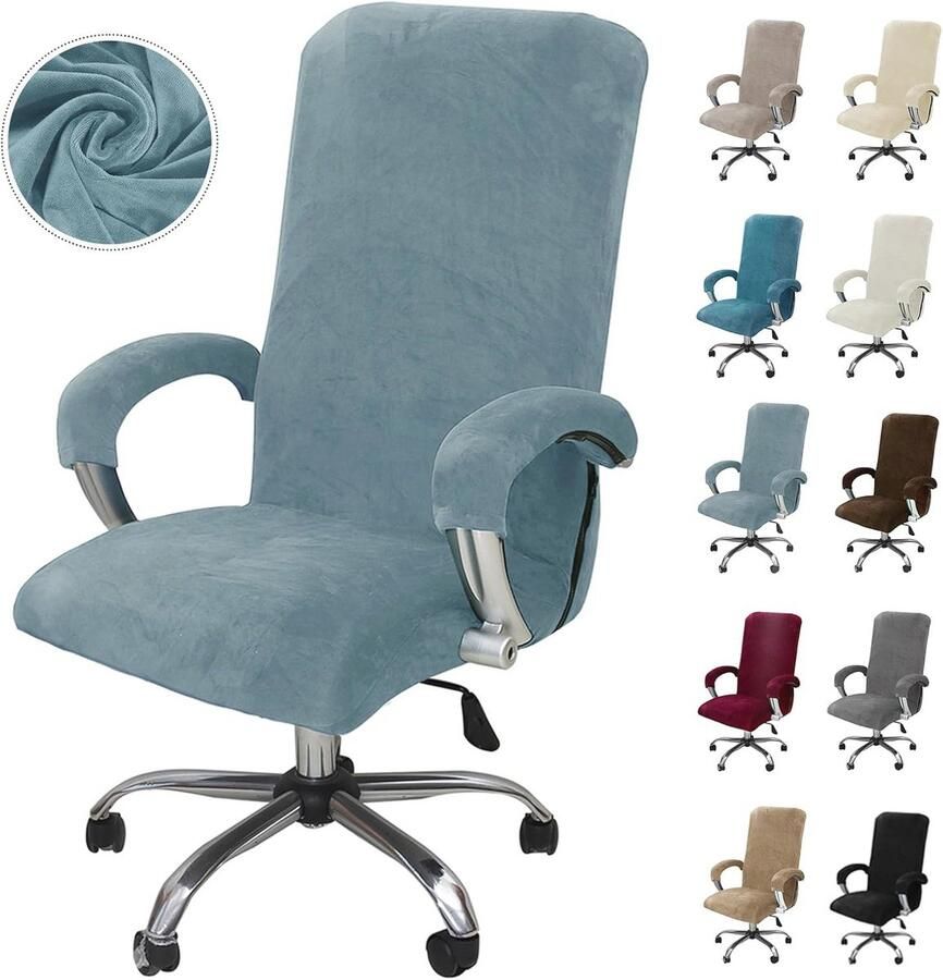 Fluwelen bureauhoes met armleuning Elastische stoelhoes voor bureaustoel Grijsblauw Large