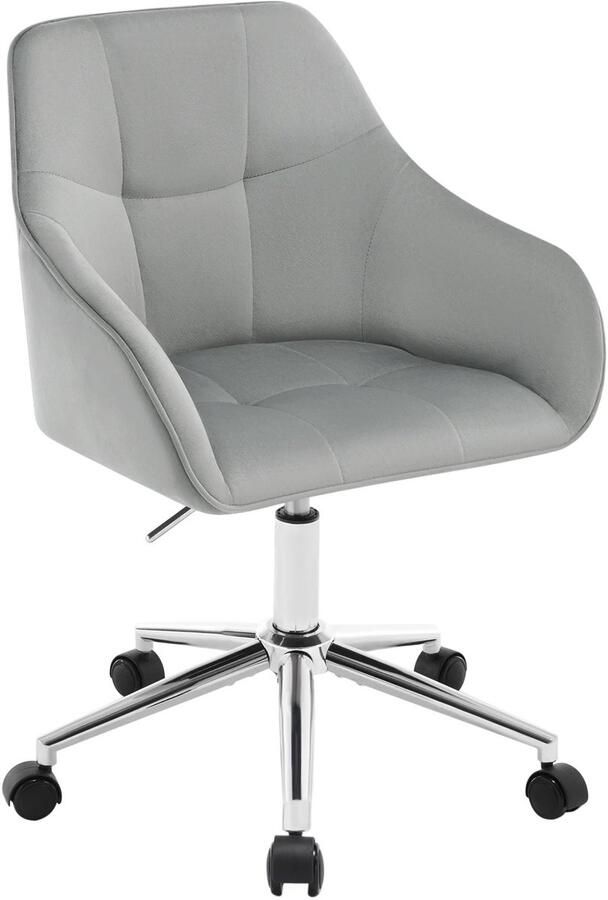 Fluwelen bureaustoel 1-delige set Lichtgrijs fluweel Draaibaar 360° Hoogte verstelbaar 48-57 cm Met armleuningen Ergonomisch ontwerp Comfortabel kussen Met PU wielen en metalen basis Voor kantoor slaapkamer of woonruimte