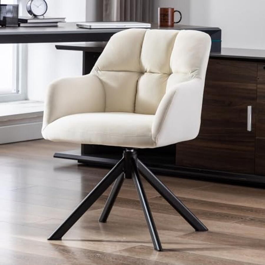 Fluwelen Bureaustoel Draaibare Fauteuil voor Thuis & Kantoor (Wit)