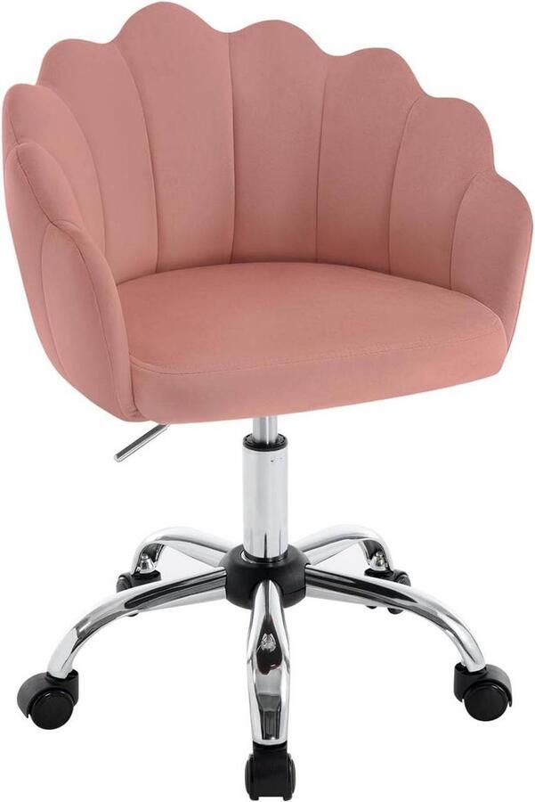 Rootz Living Rootz Fluwelen Bureaustoel Draaistoel Ergonomische Fauteuil Bloemblaadje Design In Hoogte Verstelbaar Fluweel Metaal Beige Lichtgrijs Roze 41cm x 37 5cm 44-53 5cm