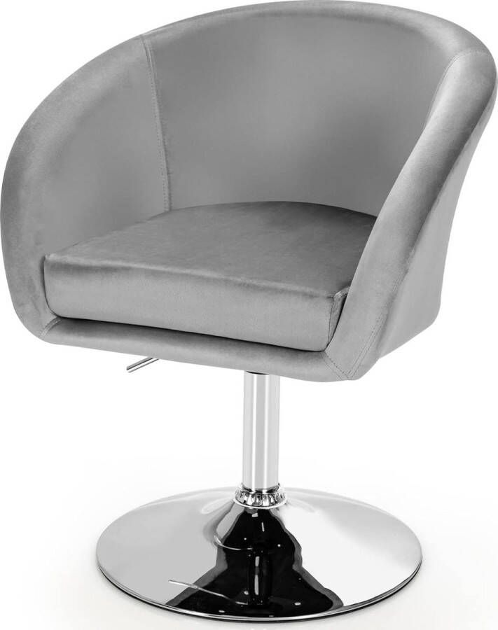 Fluwelen draaistoel accentstoel cosmeticakruk computerstoel in hoogte verstelbaar met rugleuning en metalen voet voor woonkamer en kantoor grijs