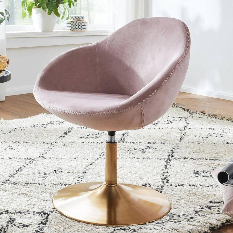 Fluwelen Draaistoel in Roze en Goud Comfortabele Lounge Fauteuil met Armleuningen