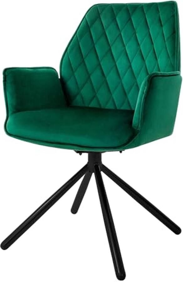 Fluwelen eetkamerstoel donkergroen met armleuning en draaifunctie