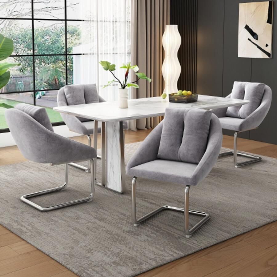 Fluwelen eetkamerstoel set van 4 met kussens luxe draaistoel voor de woonkamer en slaapkamer relaxfauteuil gebogen steunpoten grijs