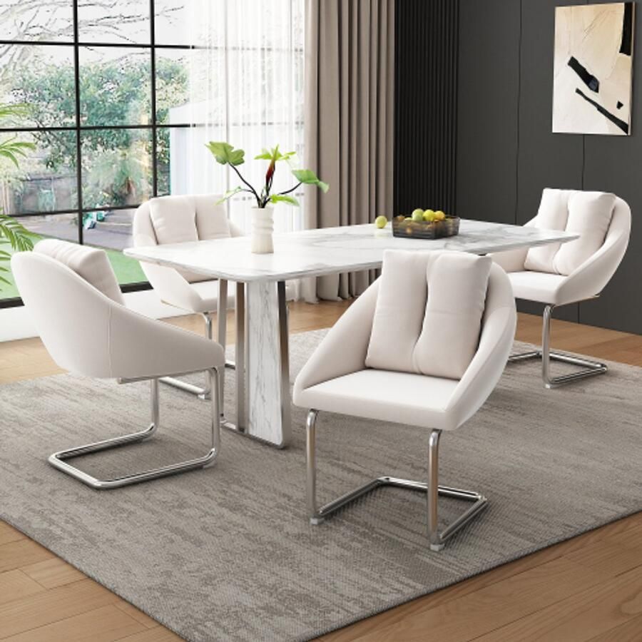 Fluwelen eetkamerstoel set van 4 met kussens luxe draaistoel voor de woonkamer en slaapkamer relaxfauteuil gebogen steunpoten beige