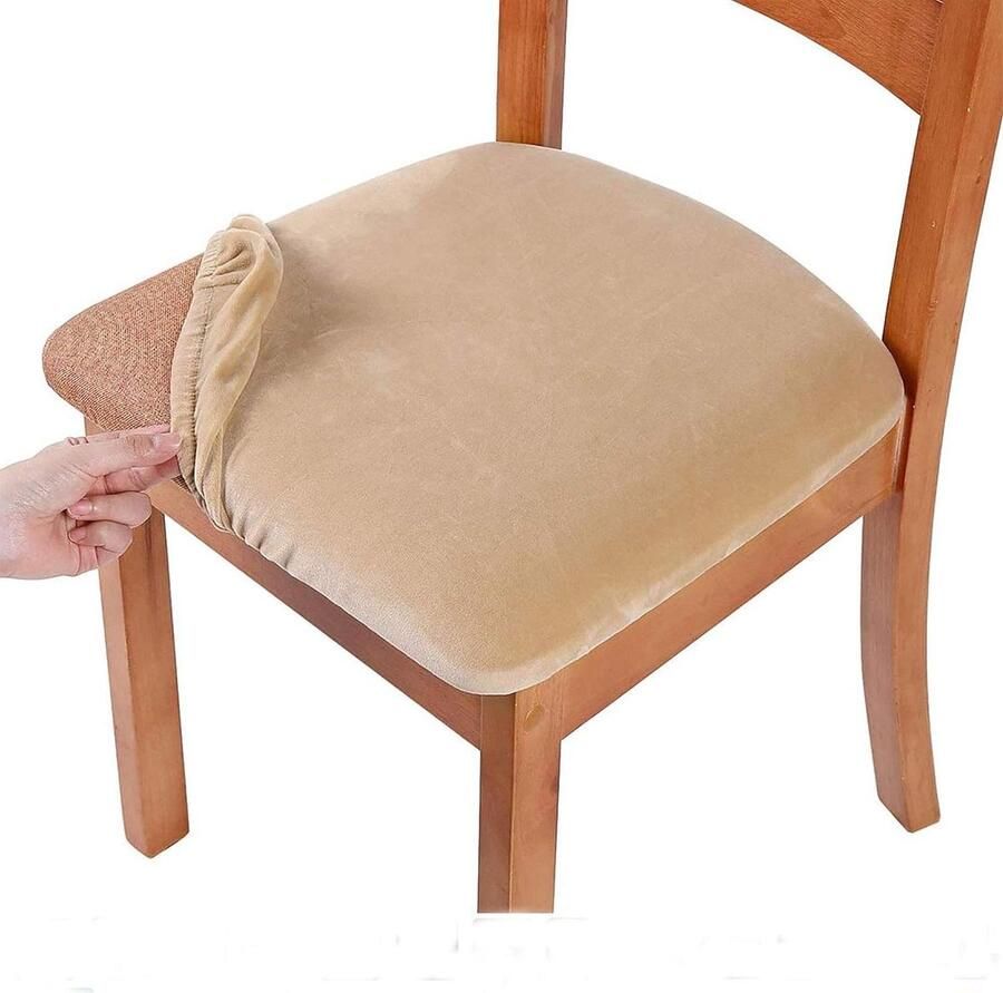 Fluwelen eetkamerstoelbeschermers Stretch stoelhoezen afneembaar en wasbaar Set van 2 beige Stoelhoezen