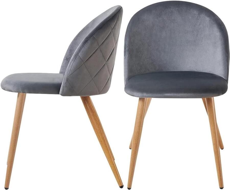 Fluwelen Eetkamerstoelen Set Accentstoel 2 stuks Grijs Fluwelen Kussen