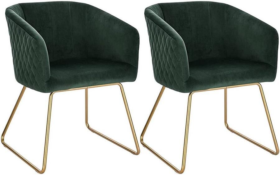 Rootz Living Rootz fluwelen eetkamerstoelen set van 2 elegante stoelen comfortabele zit stevig en duurzaam gouden metalen poten antislip eenvoudige montage 76 5 cm hoogte ondersteunt tot 120 kg
