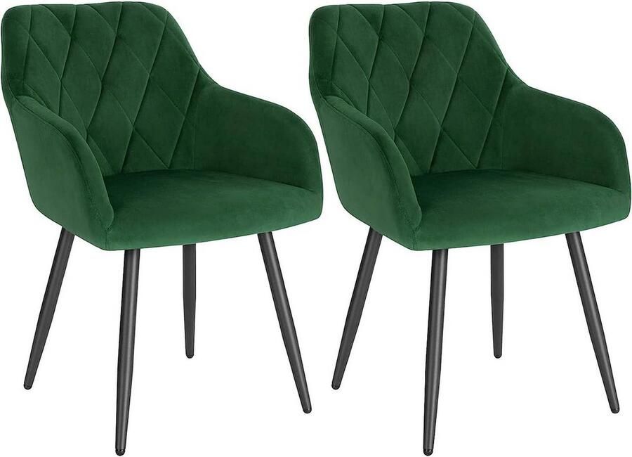 Rootz Living Rootz Fluwelen Eetkamerstoelen Set van 2 Ergonomisch en Luxe Comfortabel Duurzaam Veelzijdig Donkergroen Fluweel & Stevig Metaal 44 cm x 42 5 cm x 85 5 cm