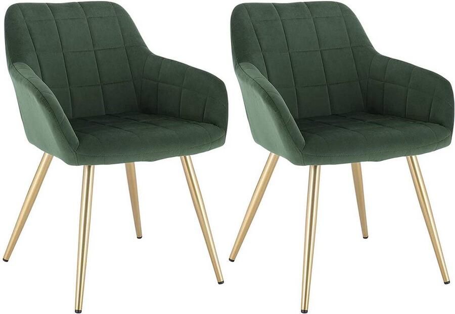 Rootz Living Rootz fluwelen eetkamerstoelen set van 2 gouden poten comfortabel duurzaam eenvoudige montage donkergroen 43 cm x 55 cm x 81 cm