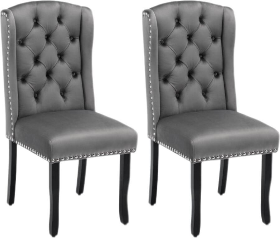 Zonder merk Gotagee Fluwelen eetkamerstoelen set van 2 met eikenhouten poten knopen chromen kloppers en spijkerkopafwerking Slaapkamerstoel Keukenstoel Woonkamer Lounge Vrijetijdsstoel