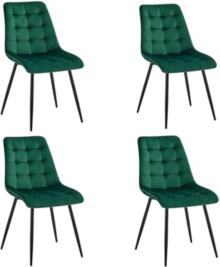 Fluwelen Eetkamerstoelen Set van 4 Keuken- en Woonkamer Stoelen met Metalen Poten Donkergroen