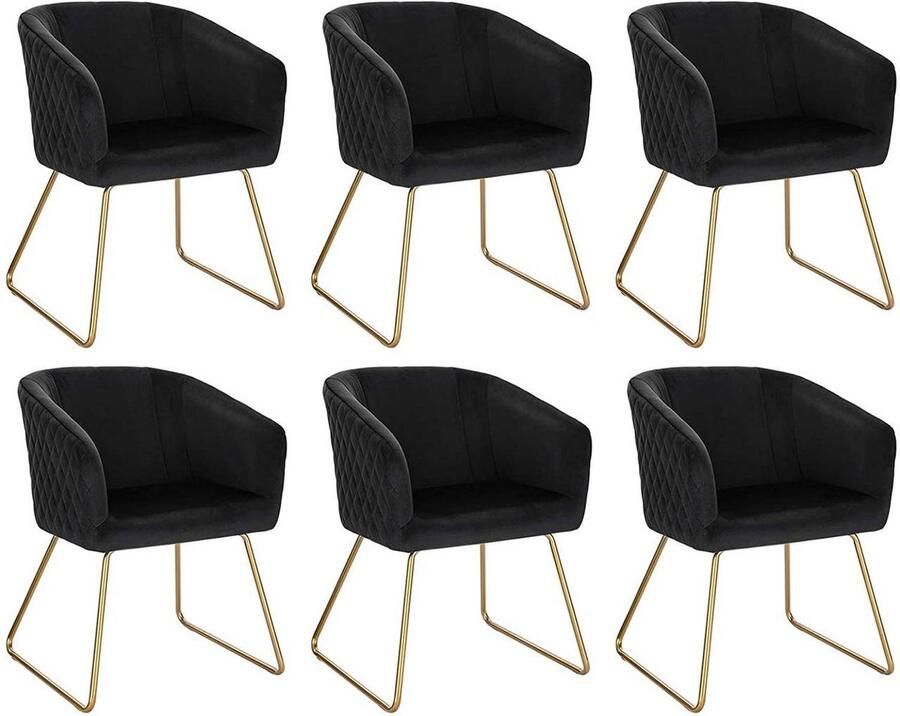 Rootz Living Rootz fluwelen eetkamerstoelen set van 6 gouden metalen poten elegante zitting comfortabel en duurzaam ergonomisch ontwerp antislip eenvoudige montage 43 cm x 41 cm x 76 5 cm