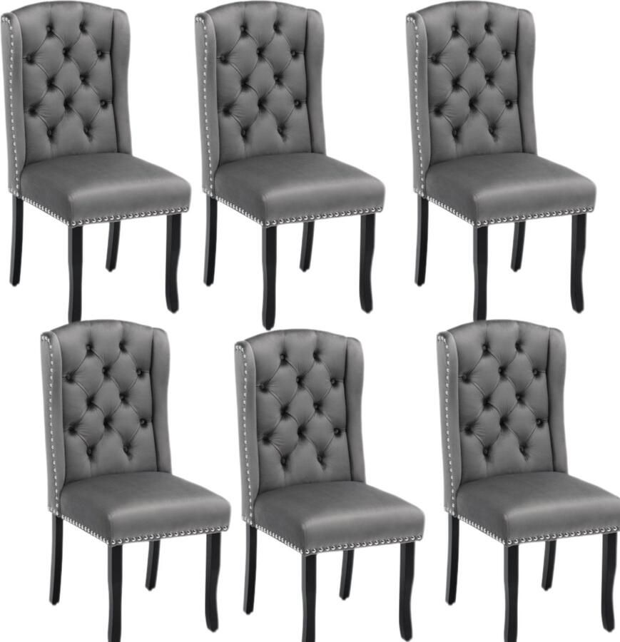 Zonder merk Gotagee Fluwelen eetkamerstoelen set van 6 met eikenhouten poten knopen chromen kloppers en spijkerkopafwerking Slaapkamerstoel Keukenstoel Woonkamer Lounge Vrijetijdsstoel