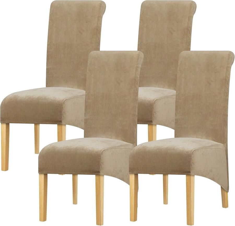 Fluwelen Eetkamerstoelhoezen Dikke Hoge Rug Stretch Stoffen Hoes voor Grote Stoelen Wasbaar en Afneembaar (Pack van 4 Kameel)