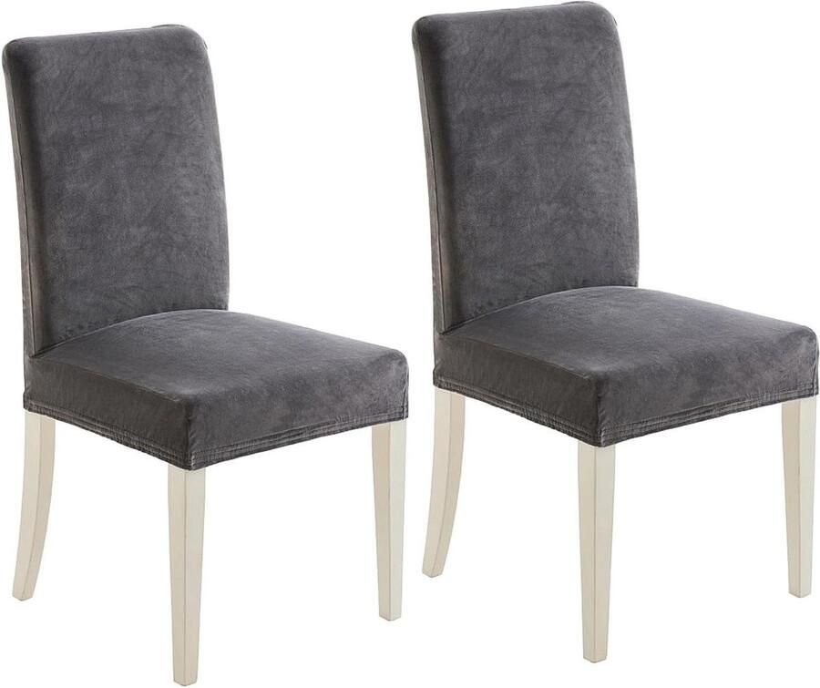 Fluwelen eetkamerstoelhoezen set van 2 moderne hoeshoezen stretch stoelhoes afneembaar en wasbaar grijs woonkamer keuken bruiloft feest