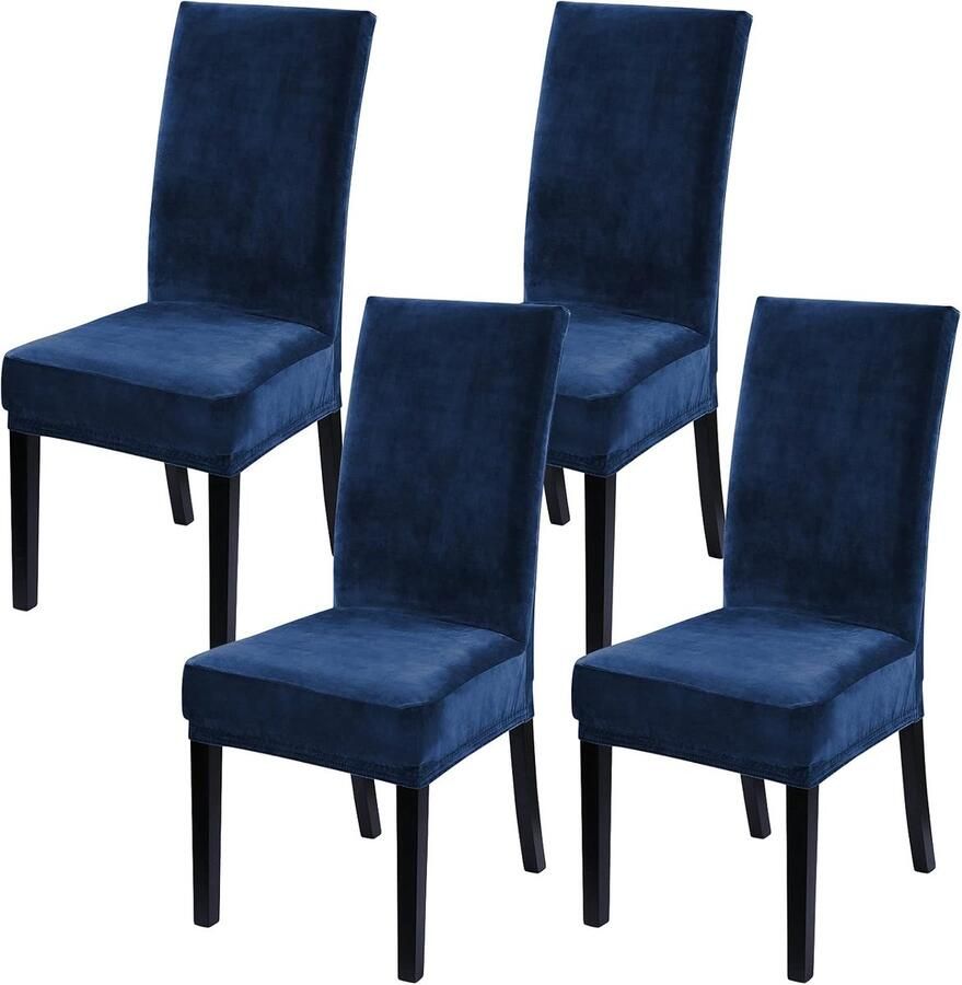 Fluwelen eetkamerstoelhoezen set van 4 marineblauw beschermend en stijlvol