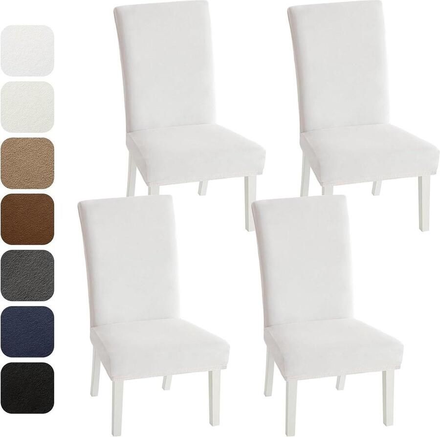 Fluwelen eetkamerstoelhoezen set van 4 Moderne hoeshoezen Stretch Wasbaar Beige