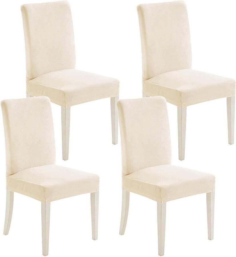 Fluwelen eetkamerstoelhoezen set van 4 Moderne stoelhoes voor eetkamerstoelen Rekbare wasbare stoelhoes Decoratie voor woonkamer keuken Bruiloft feestcrème
