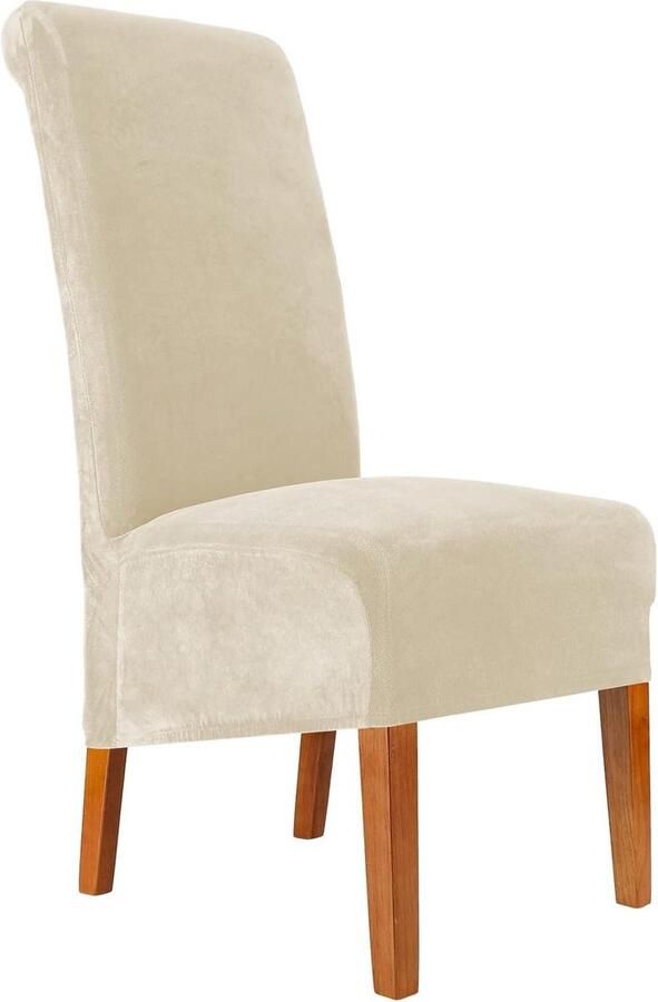 Fluwelen Eetkamerstoelhoezen Stretch Hoog Comfort Set van 2 Crème Spandex