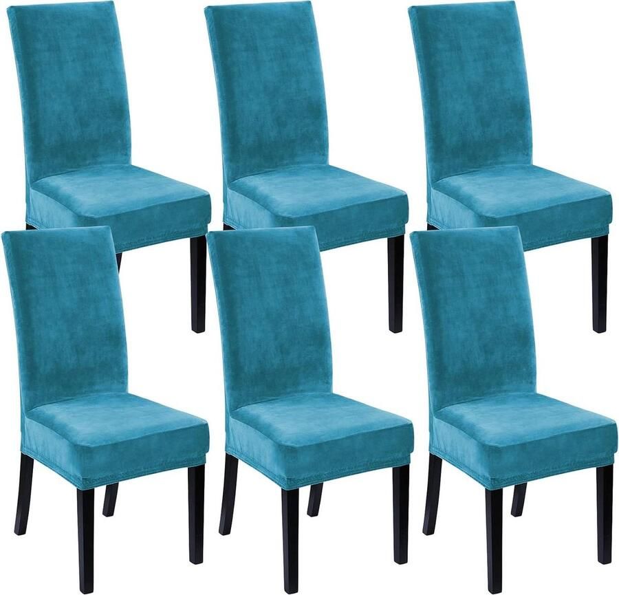 Fluwelen Elastische Stoel Protector Voor Eetkamer Set van 6 Peacock Teal Wasbaar