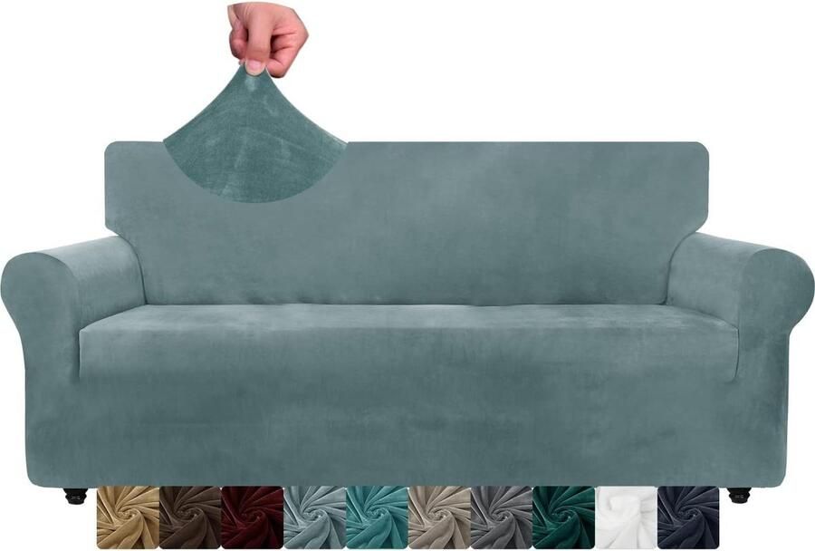 Fluwelen extra grote bankovertrek 4-zits Dik stretch Oversized bankhoezen voor honden Antislip XL bankhoes Wasbare meubelbeschermer Stofblauw