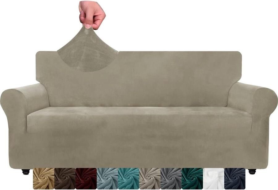 Fluwelen extra grote bankovertrekken 4-zits stretch bankhoezen voor honden antislip XL bankhoes wasbare meubelbeschermer kaki