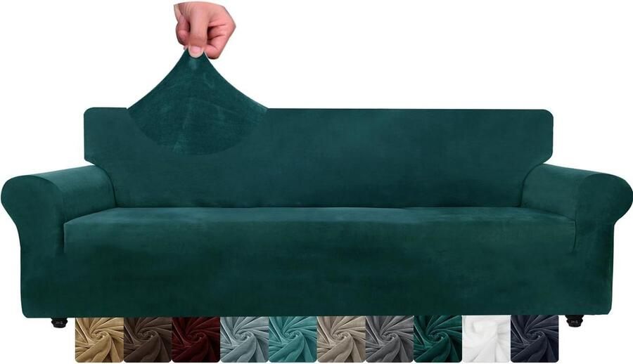 Fluwelen extra grote bankovertrekken 4-zits stretch oversized bankhoezen voor honden antislip XL bankhoes wasbare meubelbeschermer zwartgroen