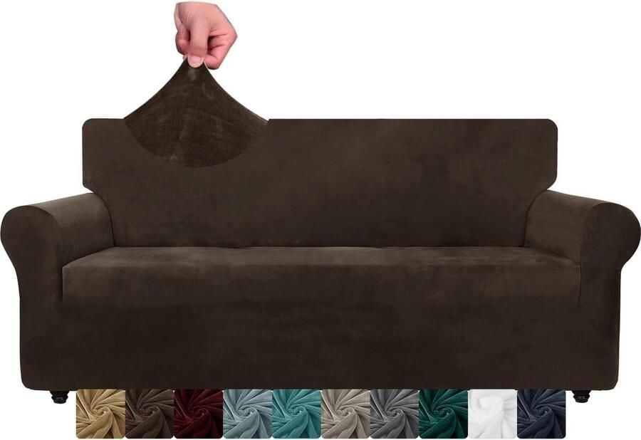 Fluwelen extra grote bankovertrekken stretch oversized bankhoezen honden en huisdieren antislip XL bankhoes wasbare meubelbeschermer donkere koffie