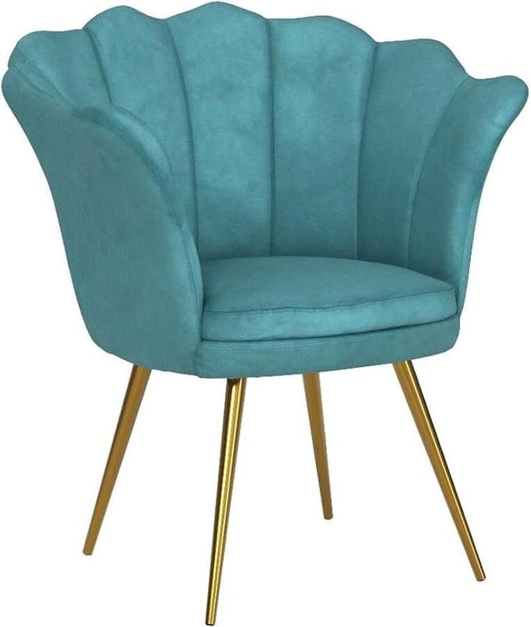 Fluwelen fauteuil met gouden metalen poten ideaal als bijzetstoel voor de slaapkamer woonkamer café of bij een make-up tafel. Deze stijlvolle vrijetijdsstoel in lichtgroene biedt zowel comfort als een elegant modern design