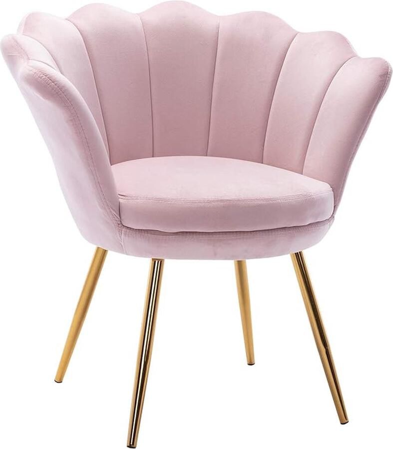 Fluwelen fauteuil met gouden metalen poten ideaal als bijzetstoel voor de slaapkamer woonkamer café of bij een make-up tafel. Deze stijlvolle vrijetijdsstoel in lichtroze biedt zowel comfort als een elegant modern design