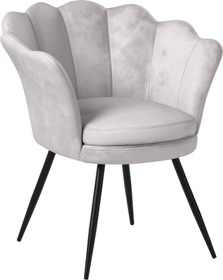Fluwelen fauteuil met metalen poten perfect voor de slaapkamer woonkamer café of bij een make-up tafel. Deze elegante vrijetijdsstoel in grijs biedt comfort en stijl met een modern zwart metalen onderstel