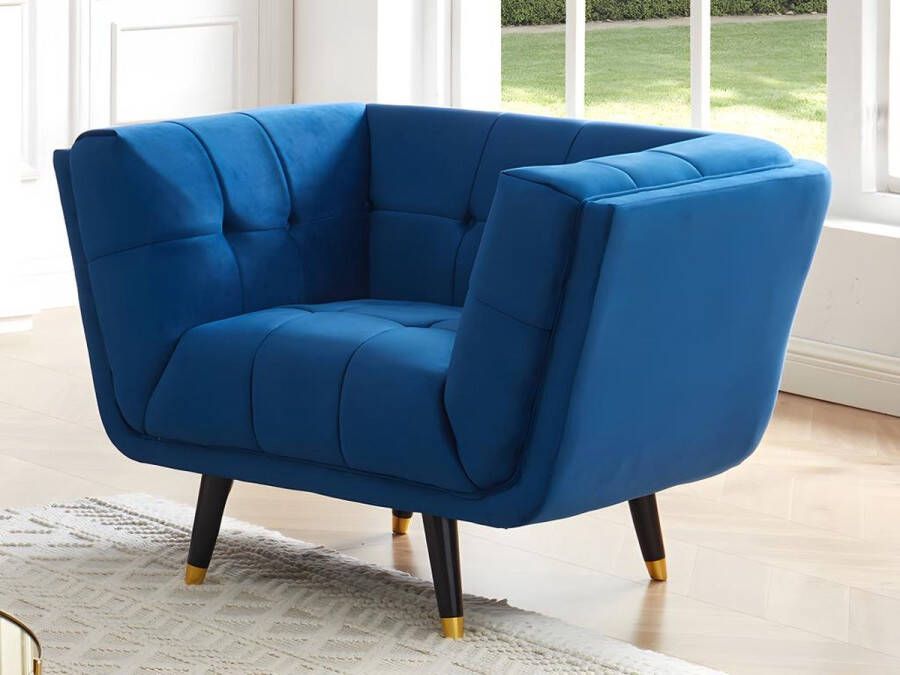 Vente-unique Fluwelen fauteuil SAMANTHA II Middernachtblauw L 110 cm x H 76 cm x D 91 cm - Foto 2