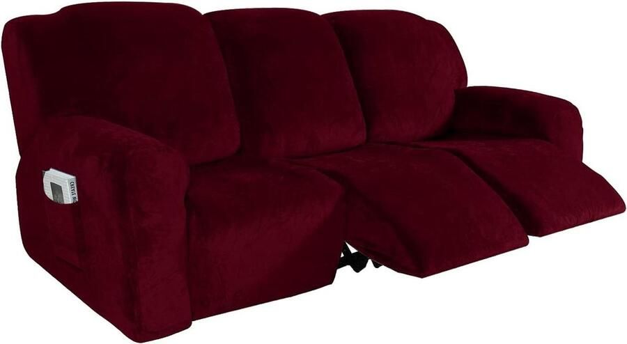 Fluwelen fauteuilhoes 8-delig voor gezin massagestoelbekleding antislip 3-zits wasbaar stoelbescherming