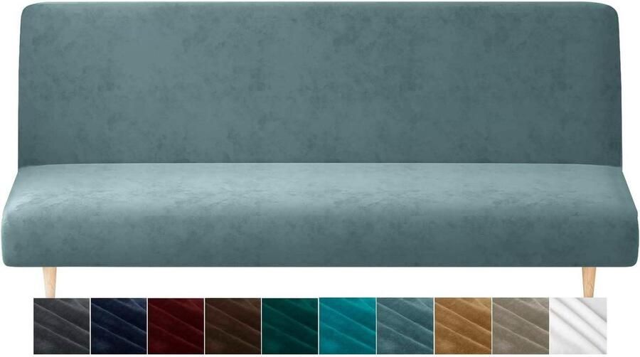 Fluwelen futon afdekking hoge stretch bankhoezen zonder armleuning spandex antislip meubelbescherming machinewasbaar stofblauw